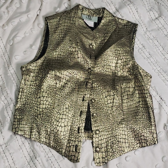 Vintage 80s kathy winston women's Metallic reptile snakeskin button down small - Picture 2 of 3